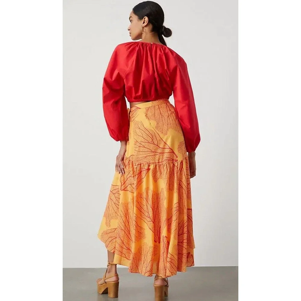 Anthropologie Hutch Skirt Wrap Maxi Orange Floral Preppy Vacay Boho Size XL NWT